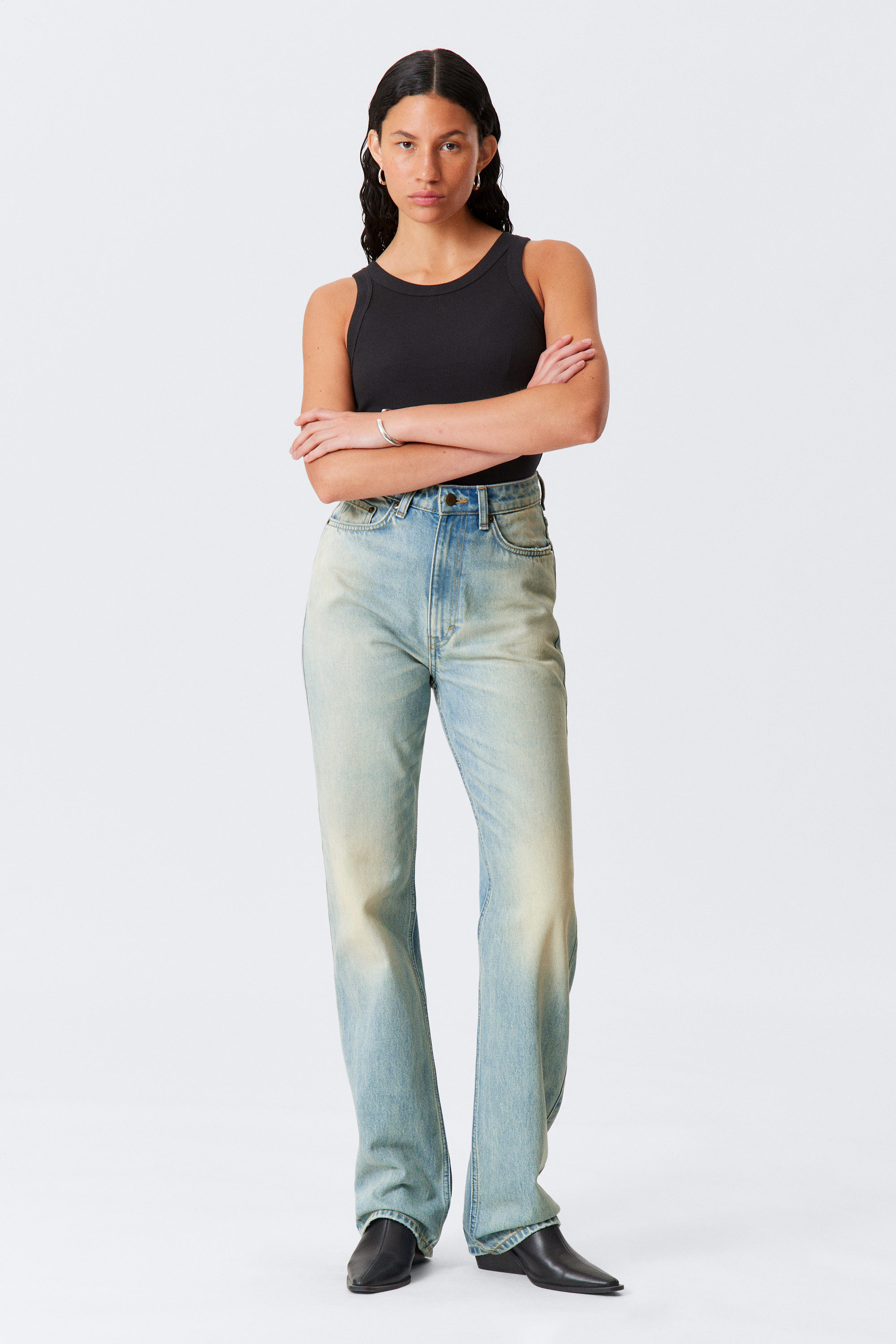 #80AAD8 - Rowe Super High Waisted Regular Straight Leg Jeans - 1