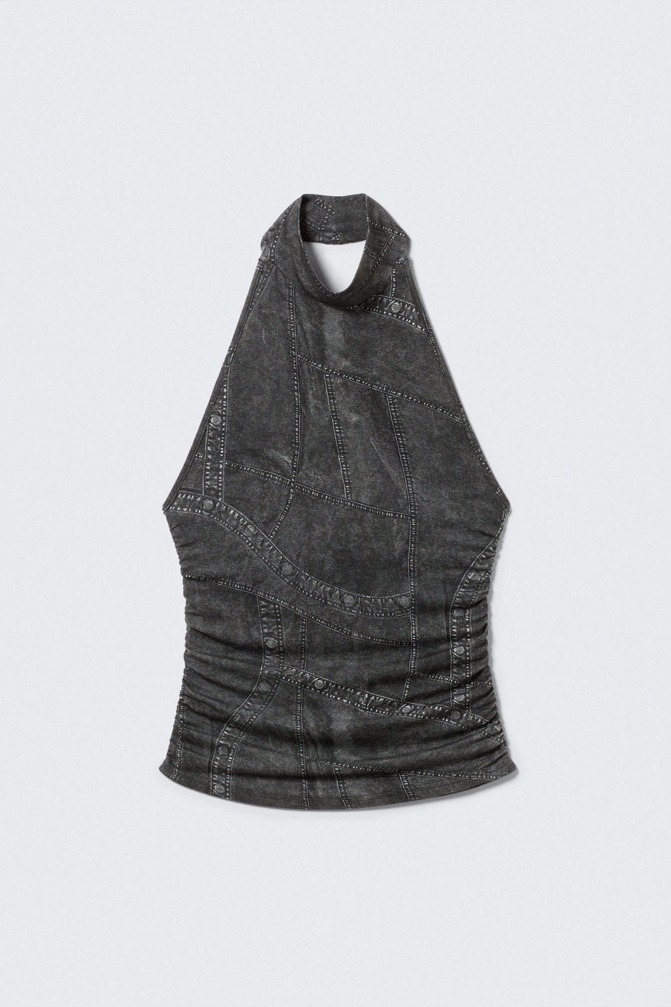 Black - Denim Print - Open-back haltertop met print - 3