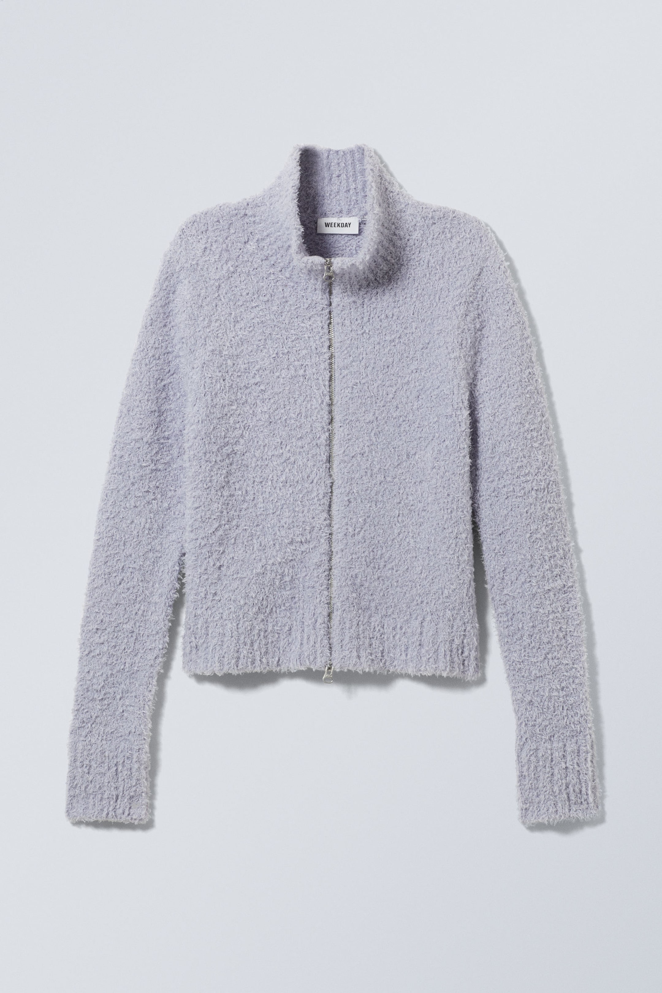 Gedecktes Flieder - Zottelige Strickjacke mit Reißverschluss Carla - 0