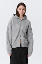 Grey Melange - Boxy Laser-Cut Zip Hoodie - 0