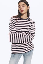 Dark Grey & Light Pink Stripe - Long-Sleeved Cotton T-shirt - 2