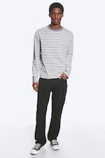 Weiß-grau gestreift - Boxy Longsleeve mit lockerer Passform - 1