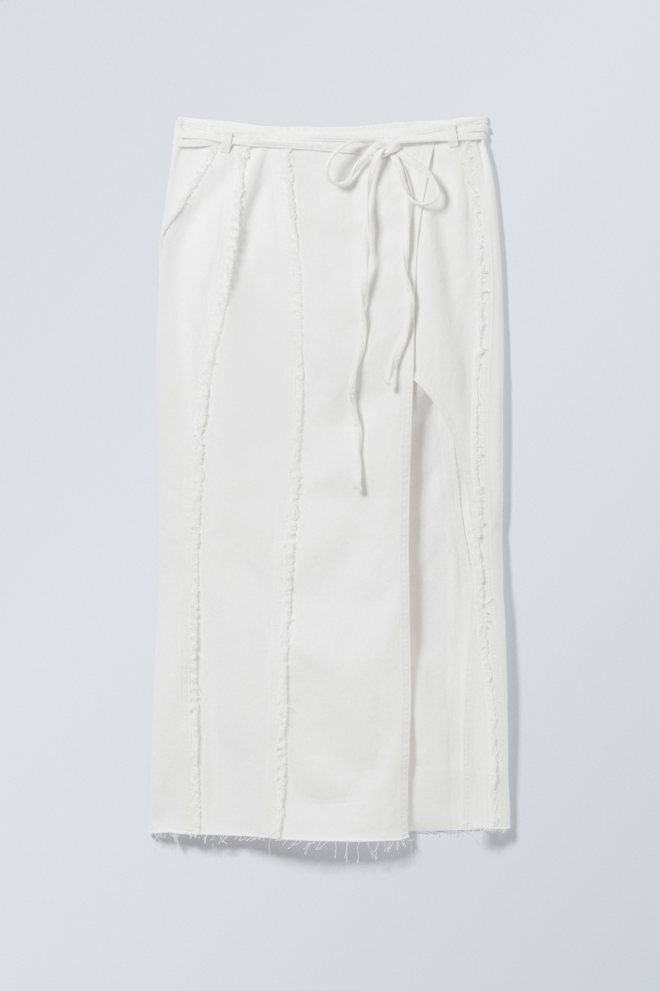 White - Raw-Edged Maxi Denim Wrap Skirt - 1