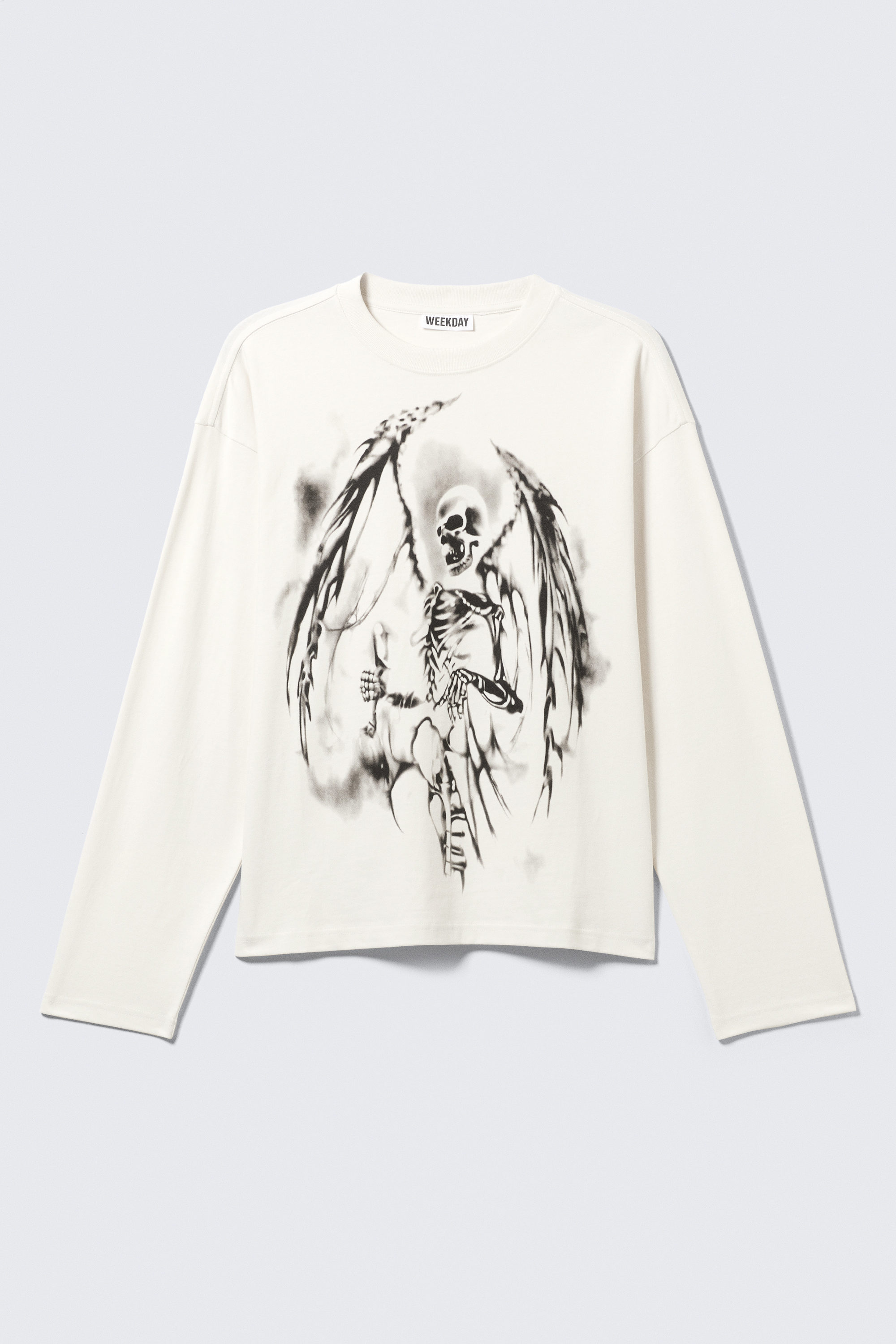 White - Skeleton Angel - Great Boxy Graphic Long Sleeve T-shirt - 3