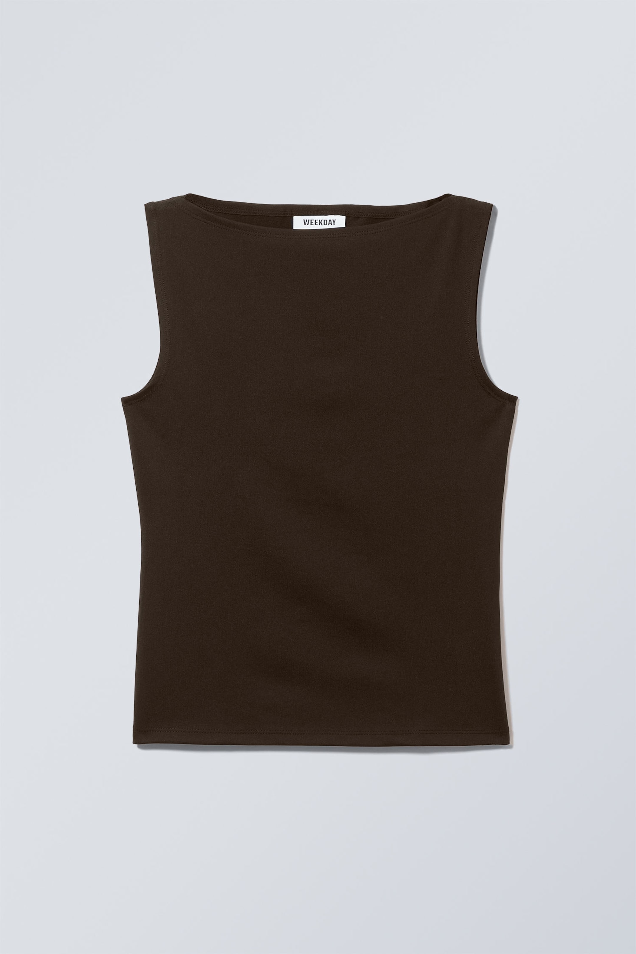 Dark Brown - Annie Sleeveless Boat-Neck Top - 1