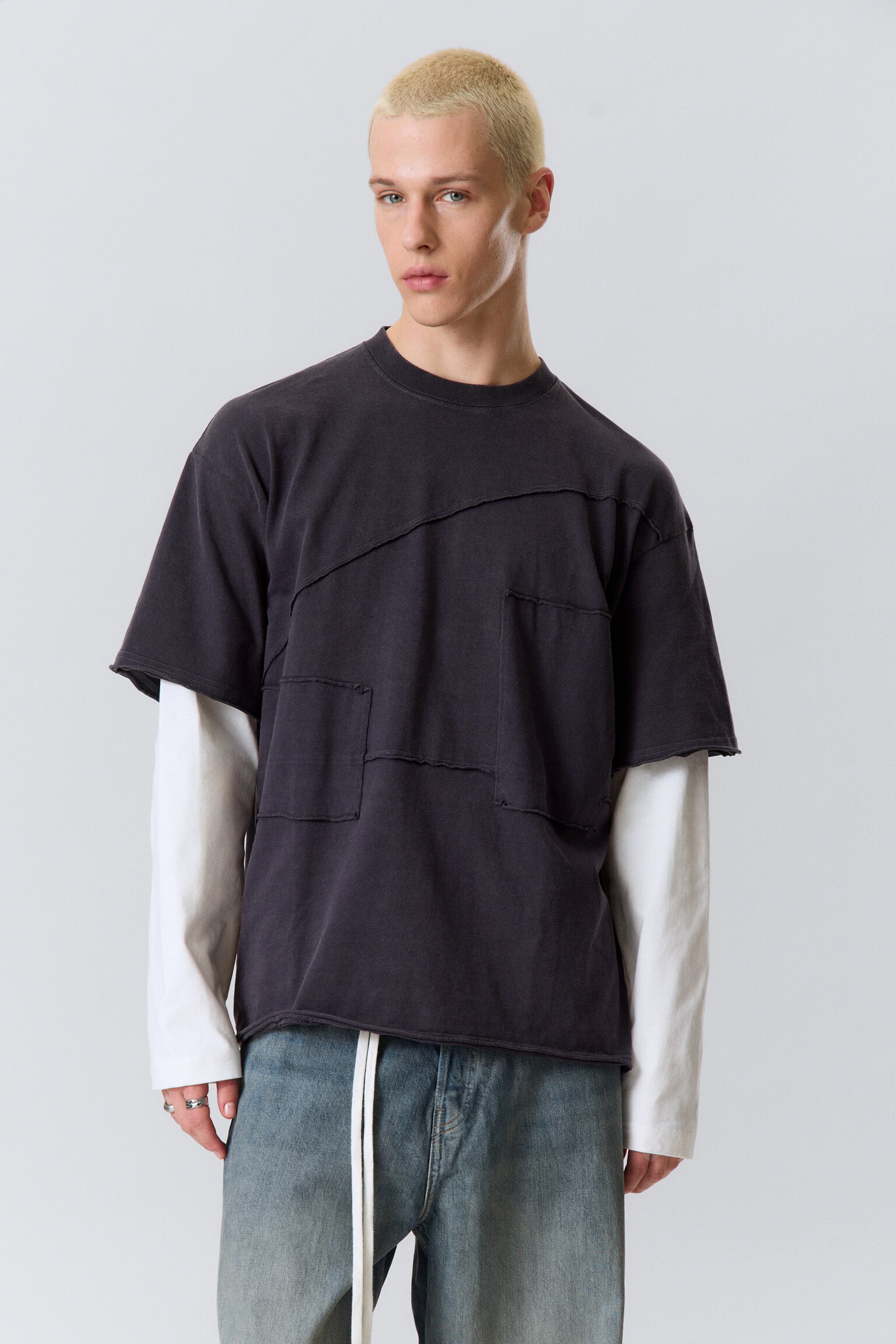 Tricou cu panouri dublu stratificat - Negru & Alb - 7