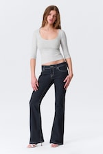 Gråmelerad - Fitted Three-Quarter Sleeve Top - 1