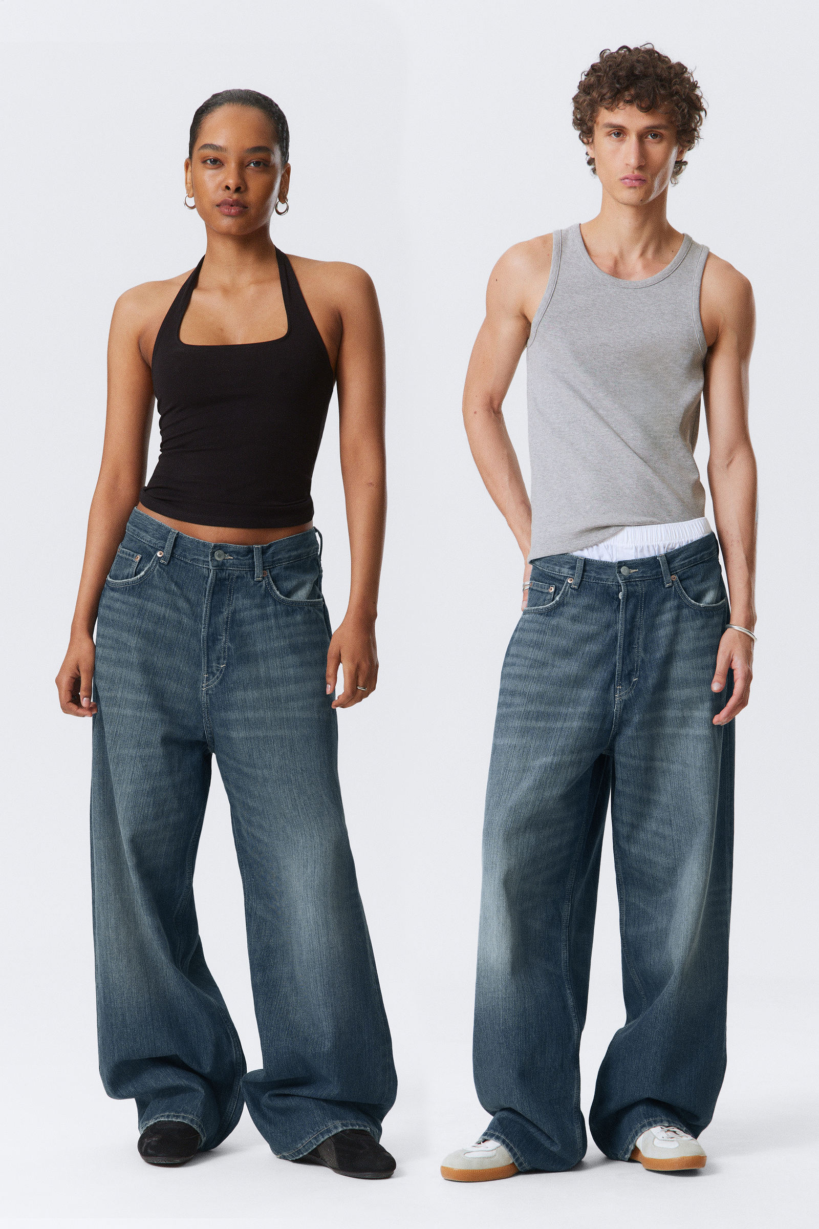 astro loose baggy leg jeans - Mine Blue - Medium Blue
