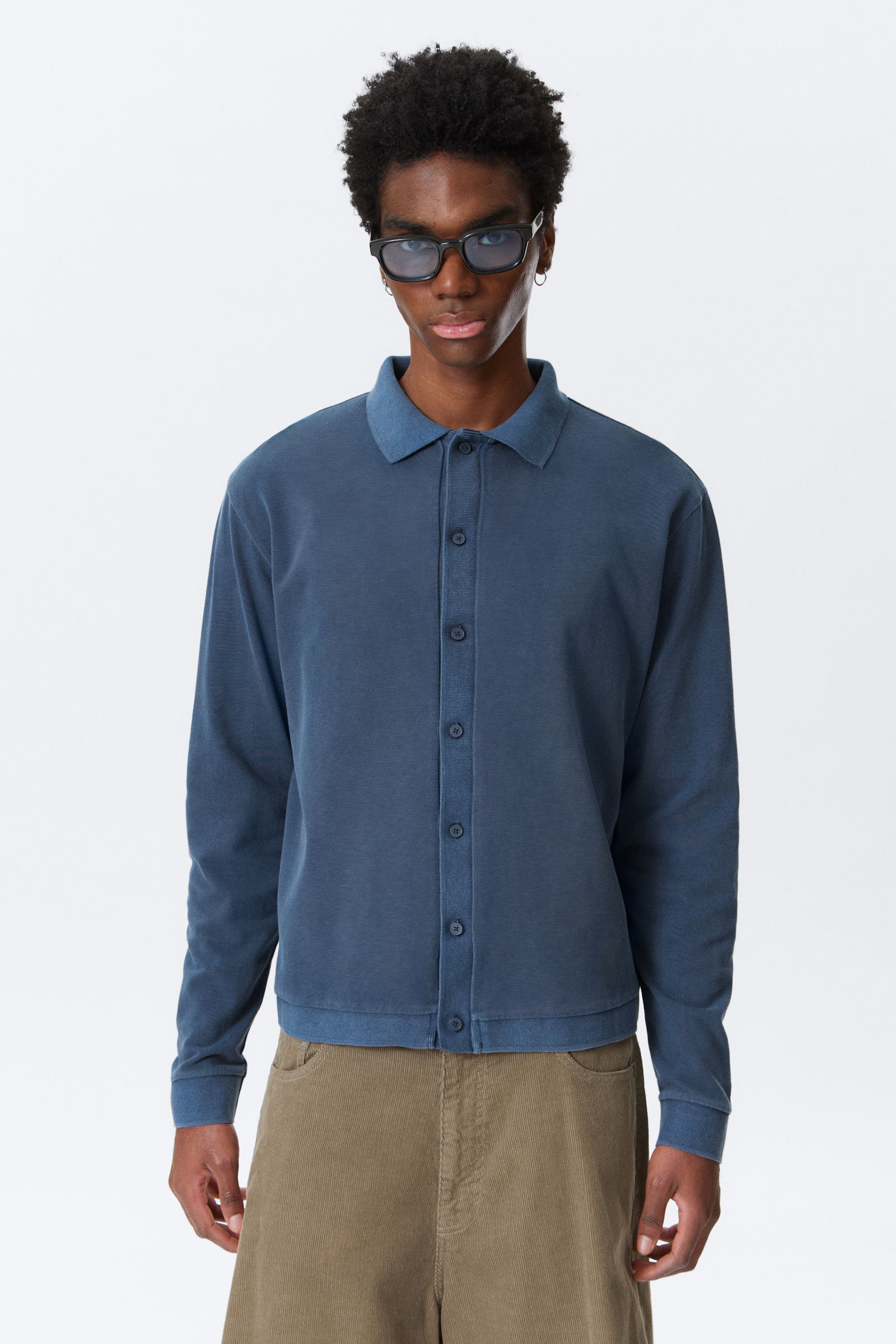 #2C303E - Long-Sleeved Piqué Button-Up Shirt - 1