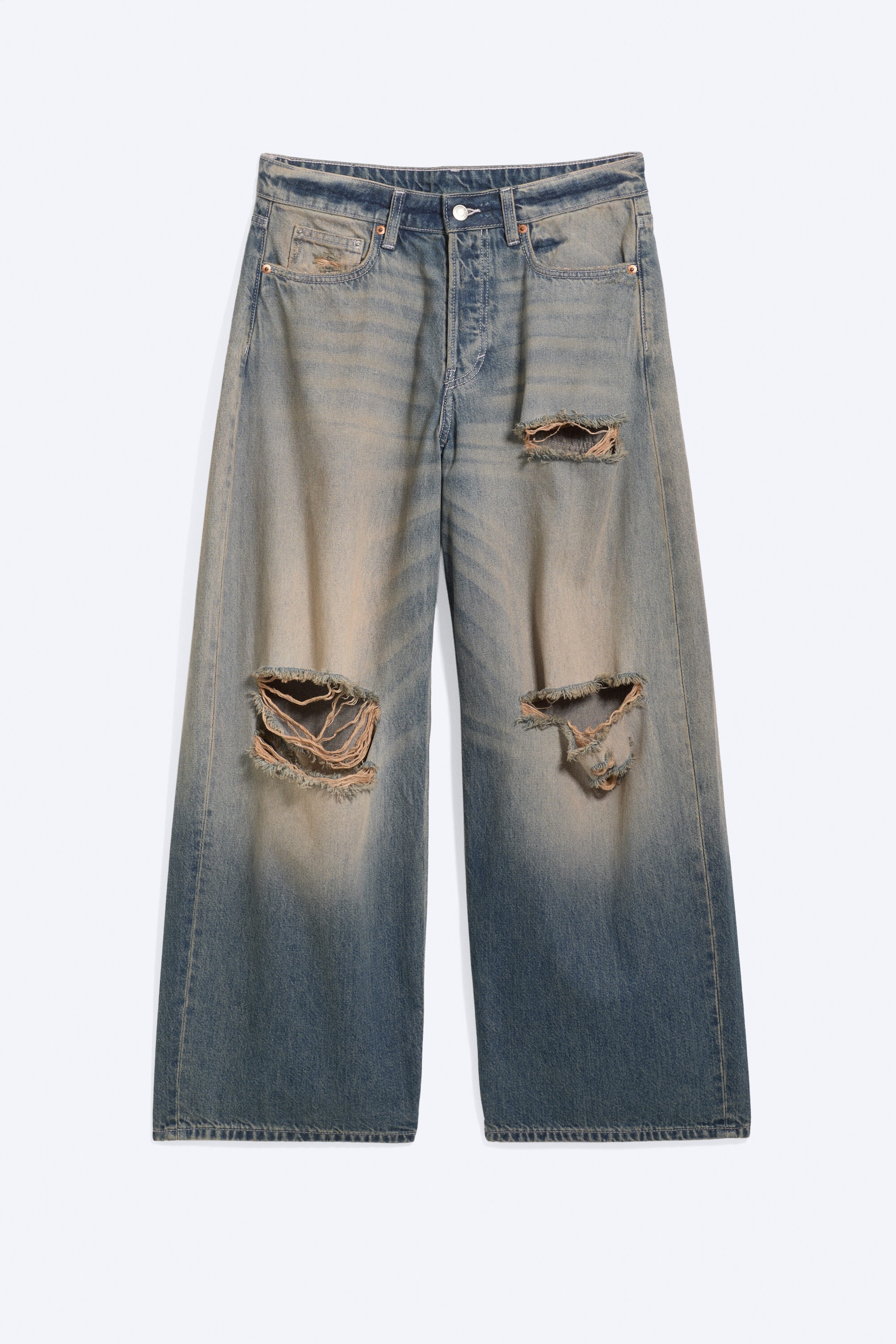 Sjøstjerneblå - mellomblå - Andromeda jeans med lavt liv og løs baggy passform - 0