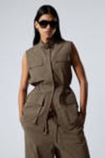 Dark Mole - Sleeveless Loose Fit Utility Vest - 1