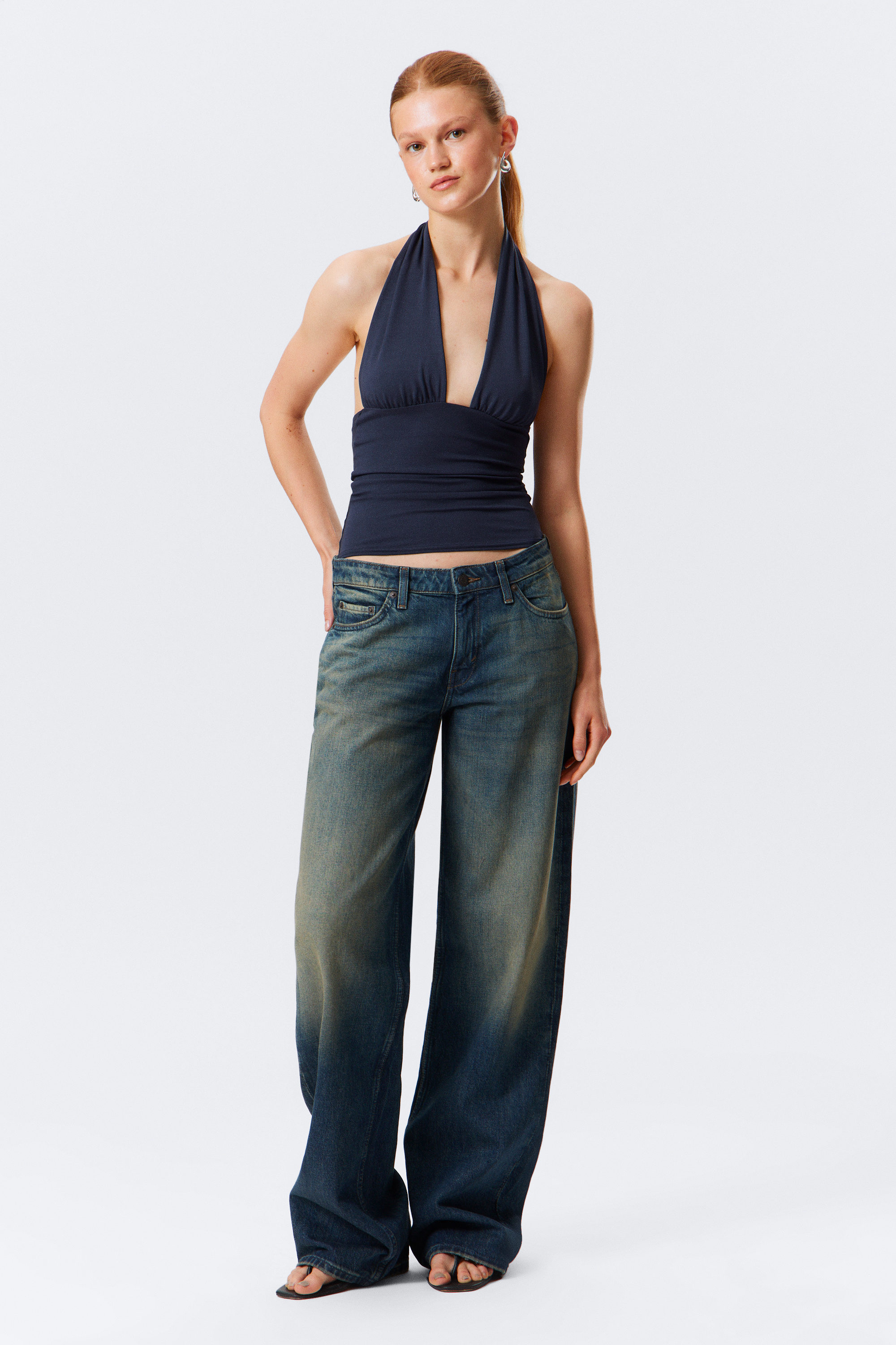 Dark Blue - Deep Halterneck Top - 2