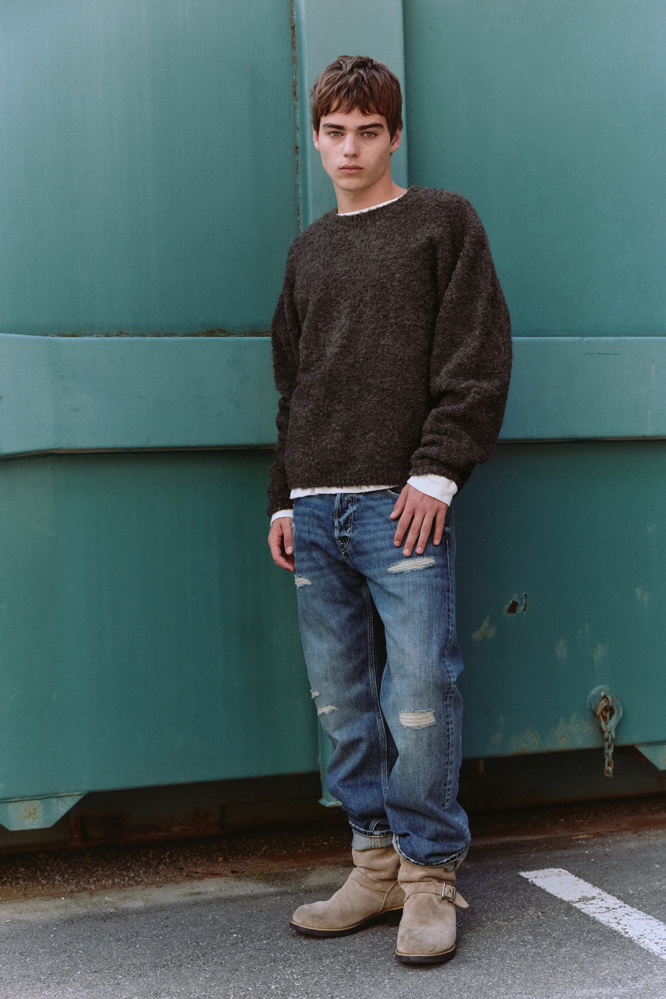 Dark Brown Melange - Relaxed Wool-Blend Crew-Neck Sweater - 1