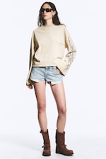 Beige Poudré - Clouté - T-shirt à manches longues graphique oversize - 1