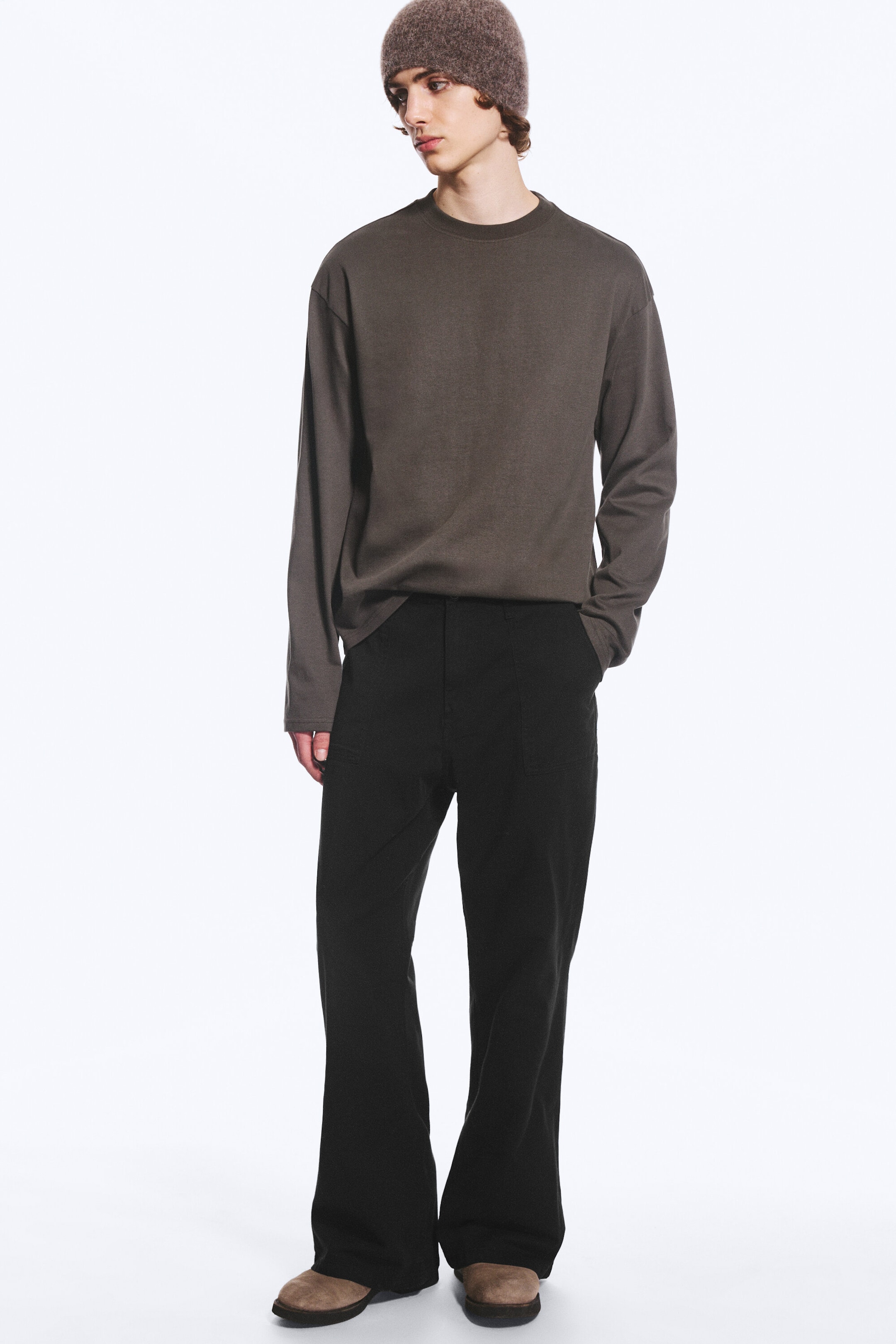 Svart - Lågmidjade bootcut-workwear-byxor - 1