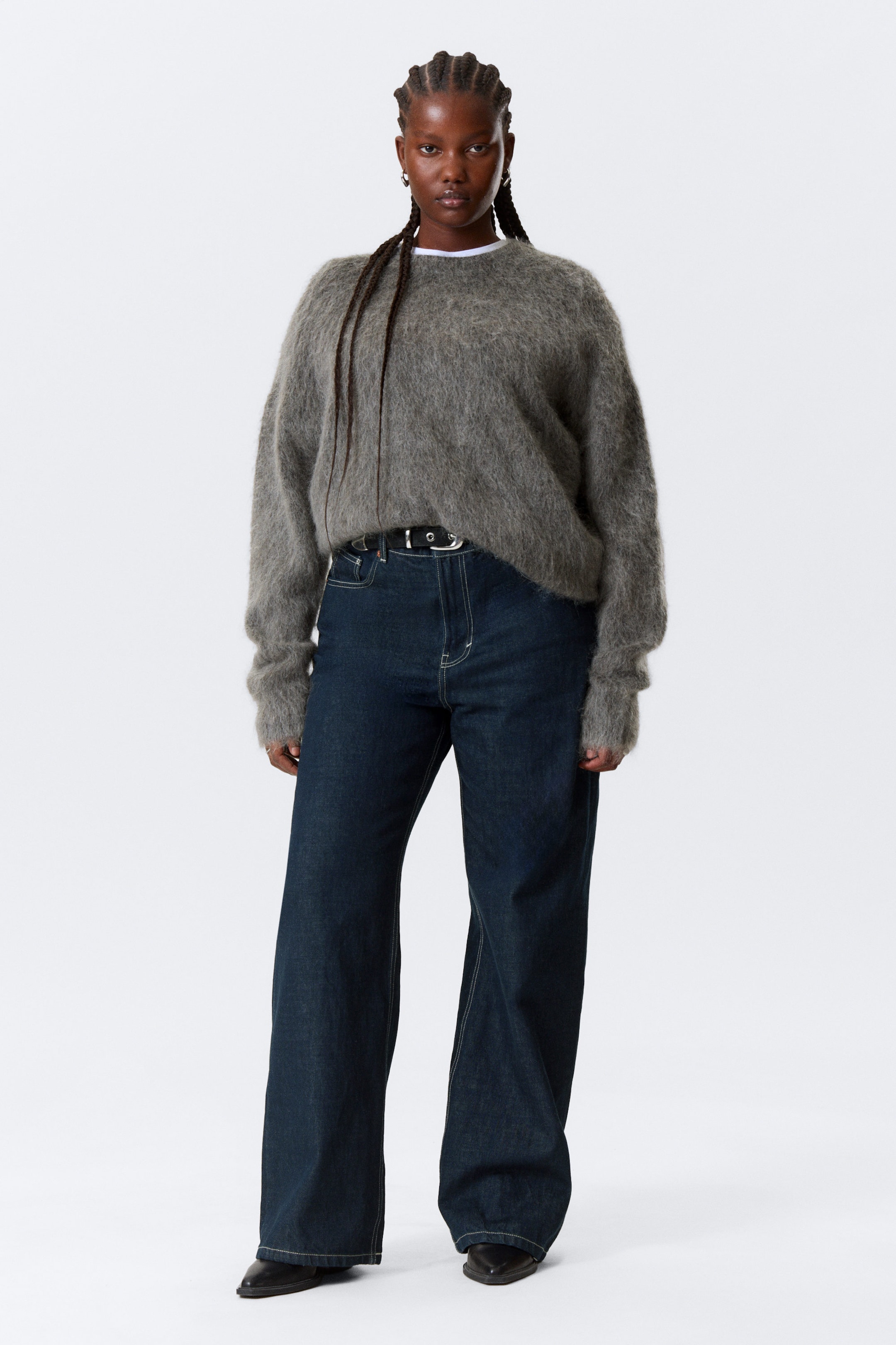 Dark Grey - Oversized Knitted Mohair Blend Sweater - 2