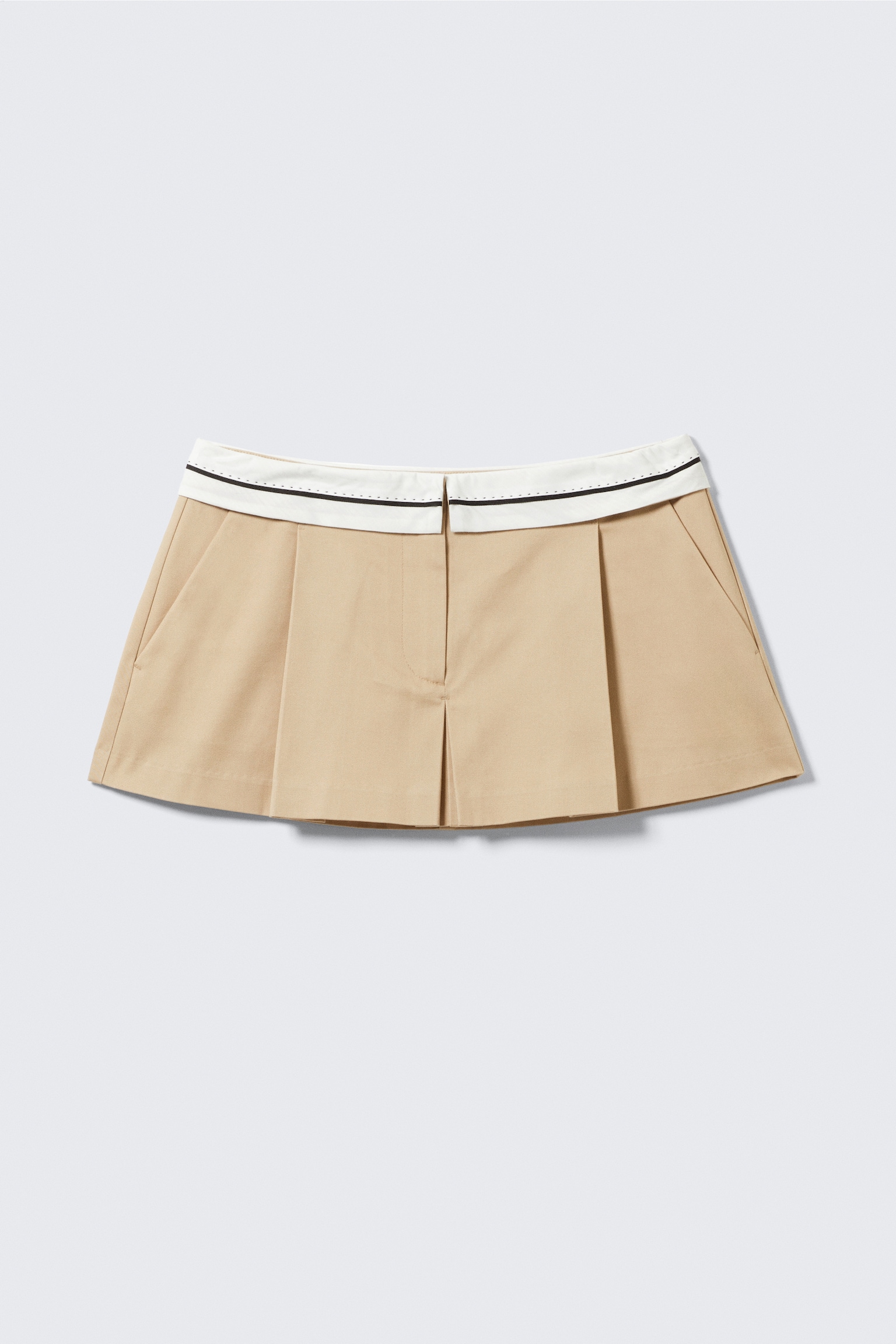 Plissierter Minirock mit umgeschlagener Taille - Beige - 2