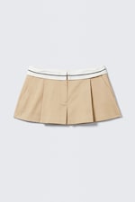 Beige - Folded Waist Pleated Mini Skirt - 0