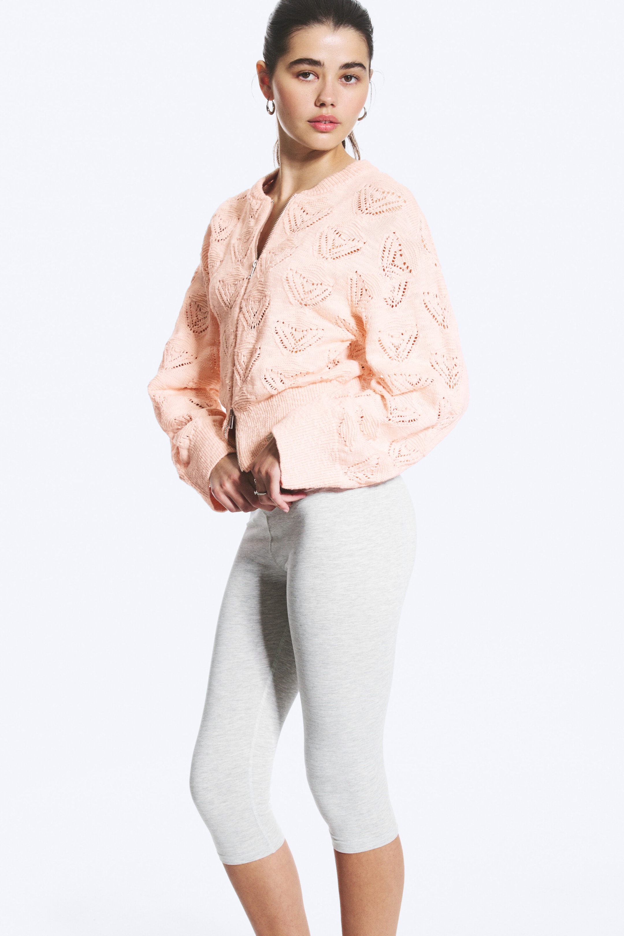 Helles, staubiges Pfirsich - Strickjacke mit Reißverschluss - 2