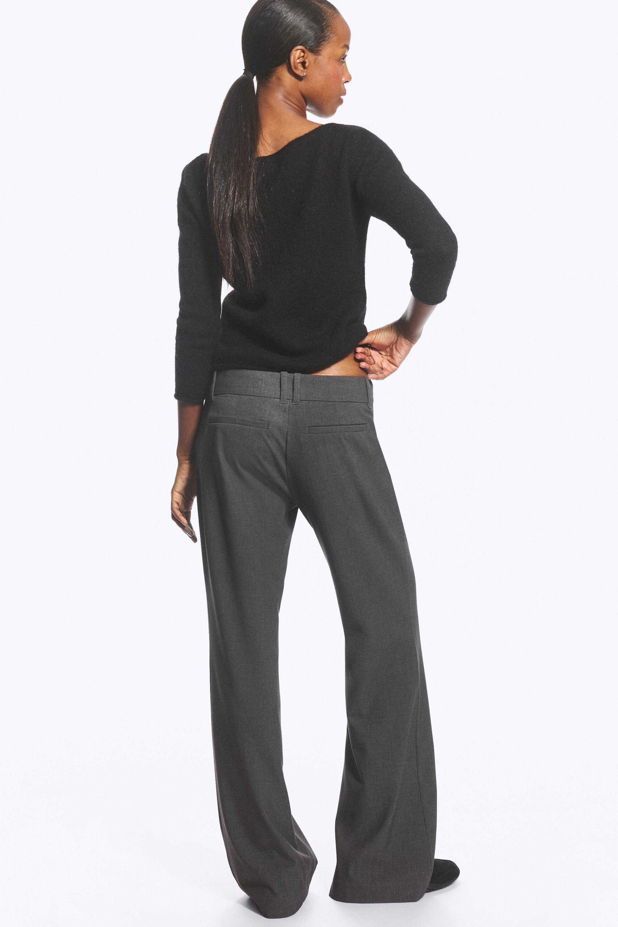 Dark Grey Melange - Low-Rise Flared Suiting Trousers - 6