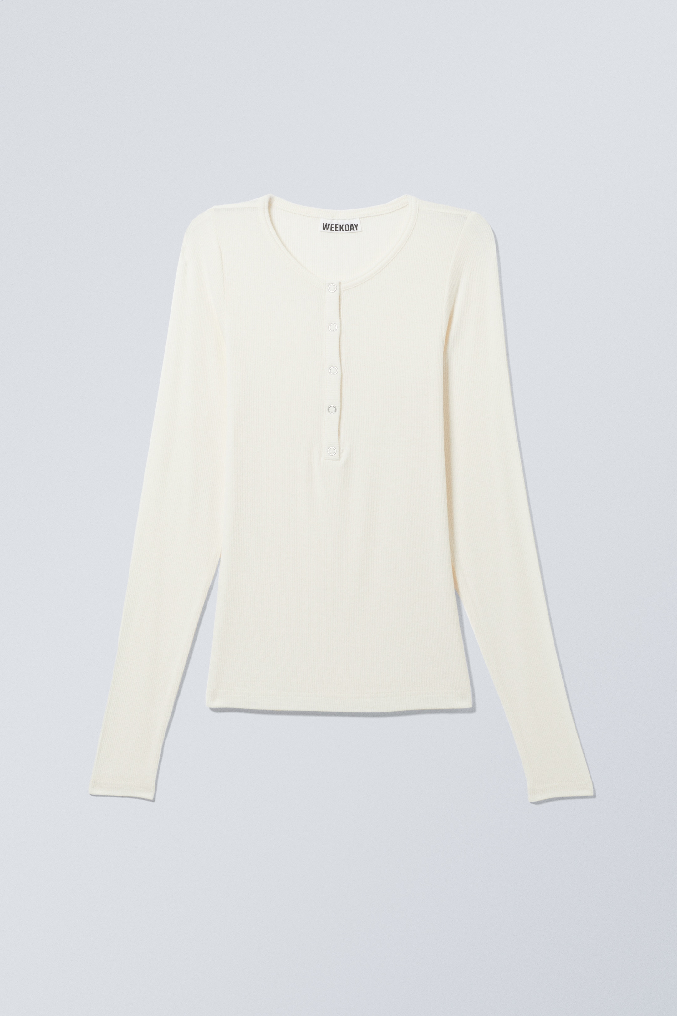 View larger image: Sheer Rib Long Sleeve Henley Top - White - Ladies | H&M GB 1