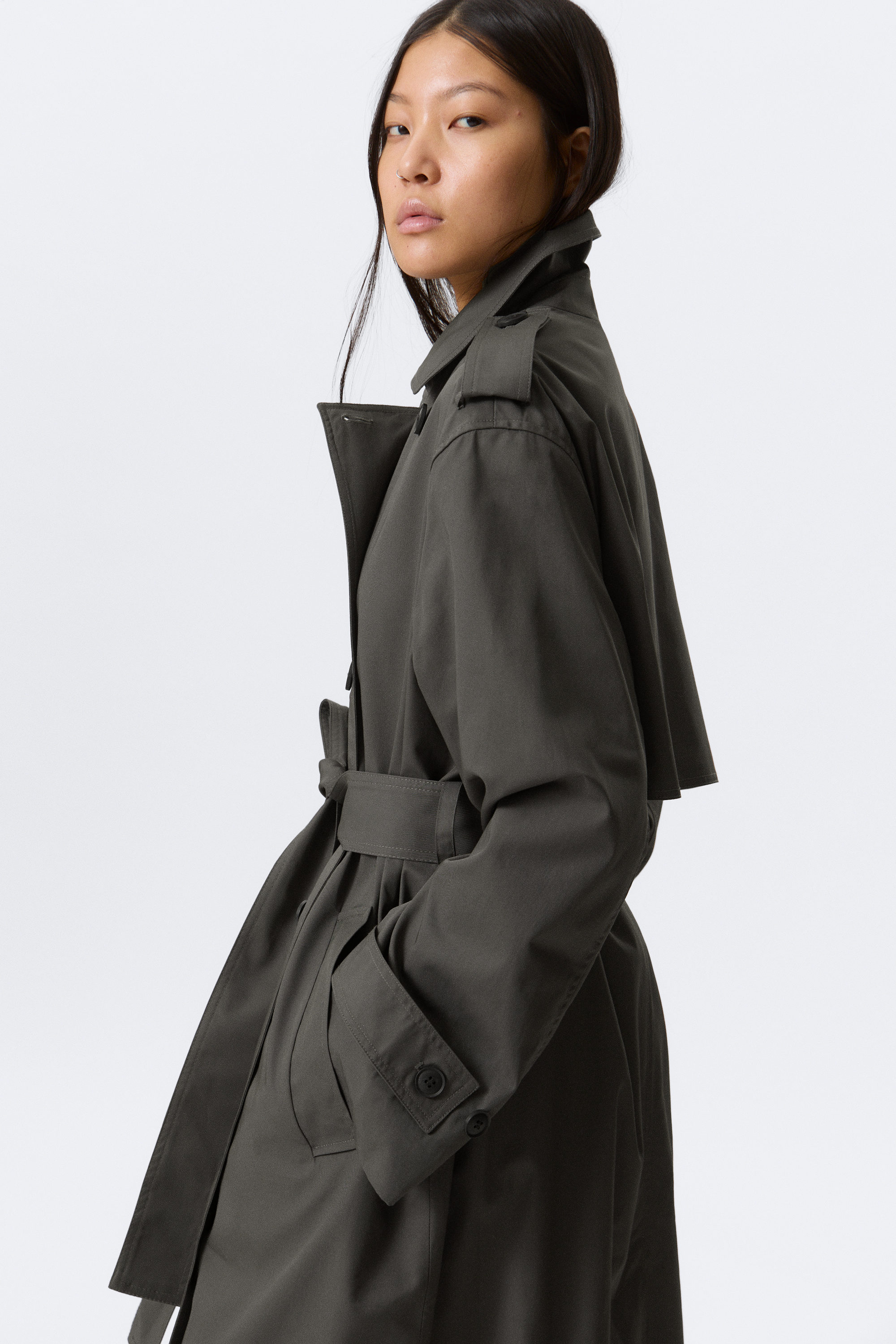 Dark Grey - Oversized Double-Breasted Canvas Trench Coat - 2