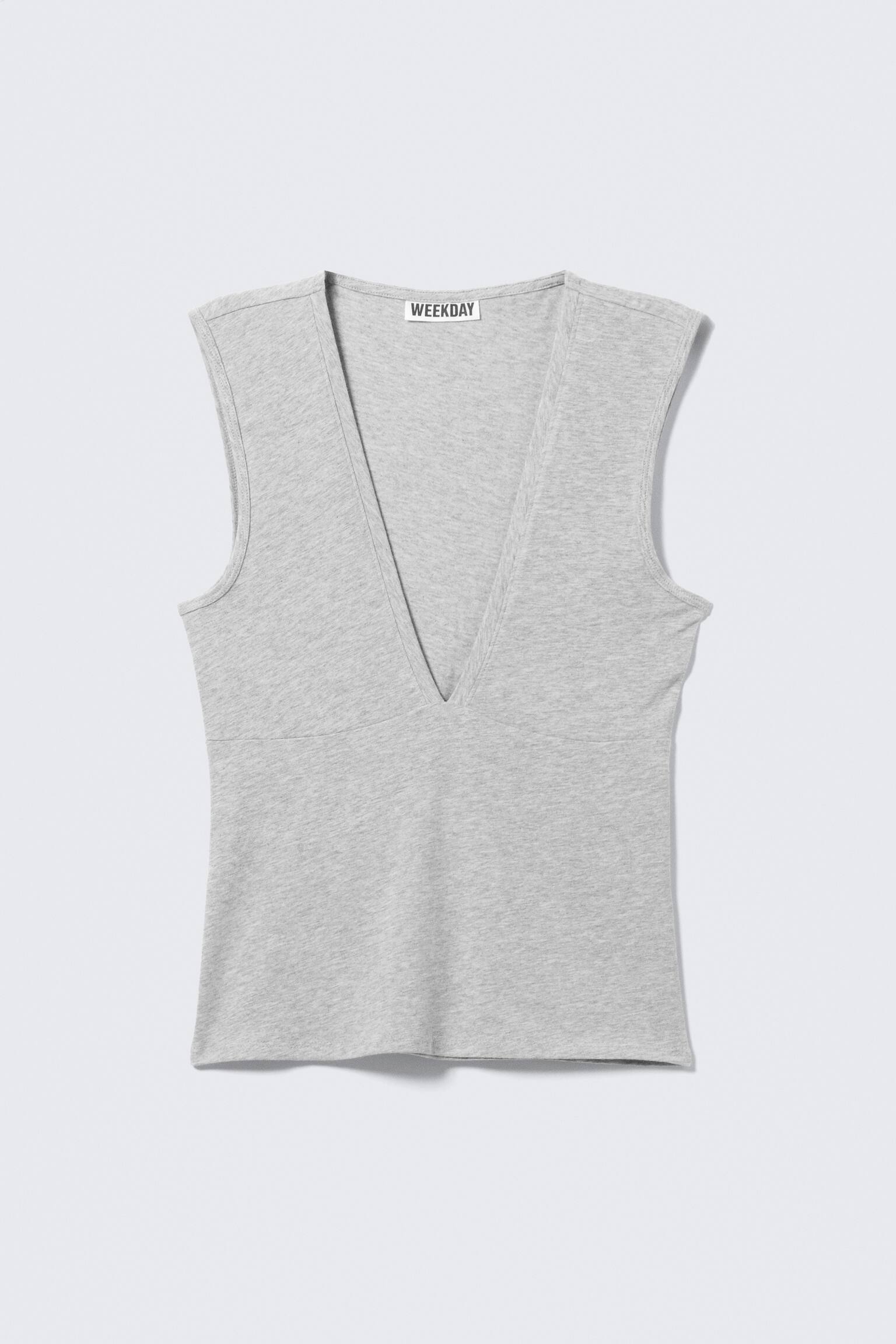 Mouwloze top met V-hals - Lichtgrijs gemêleerd - 2