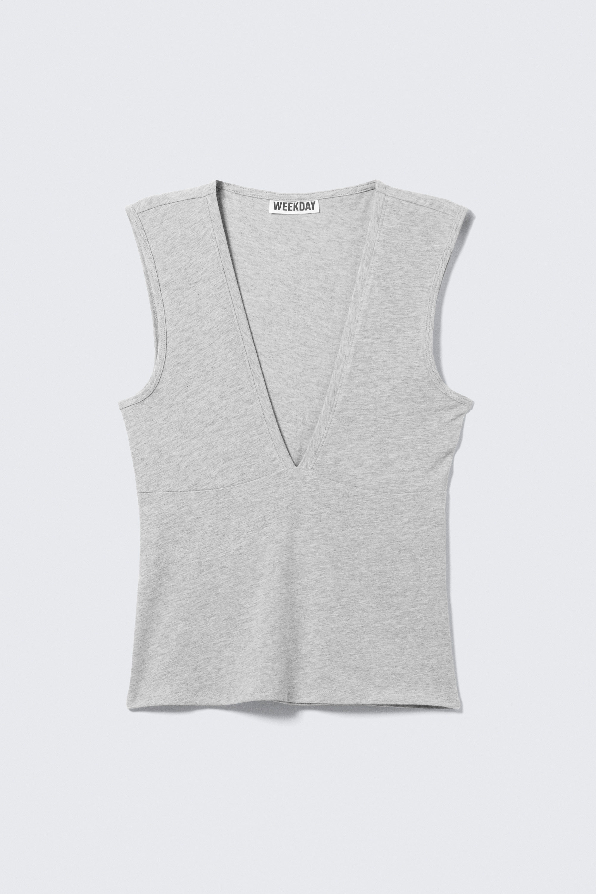 Light Grey Melange - Fitted V-Neck Sleeveless Top - 4
