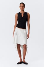 Light Beige - Asymmetric Mid Rise Wrap Midi Skirt - 3