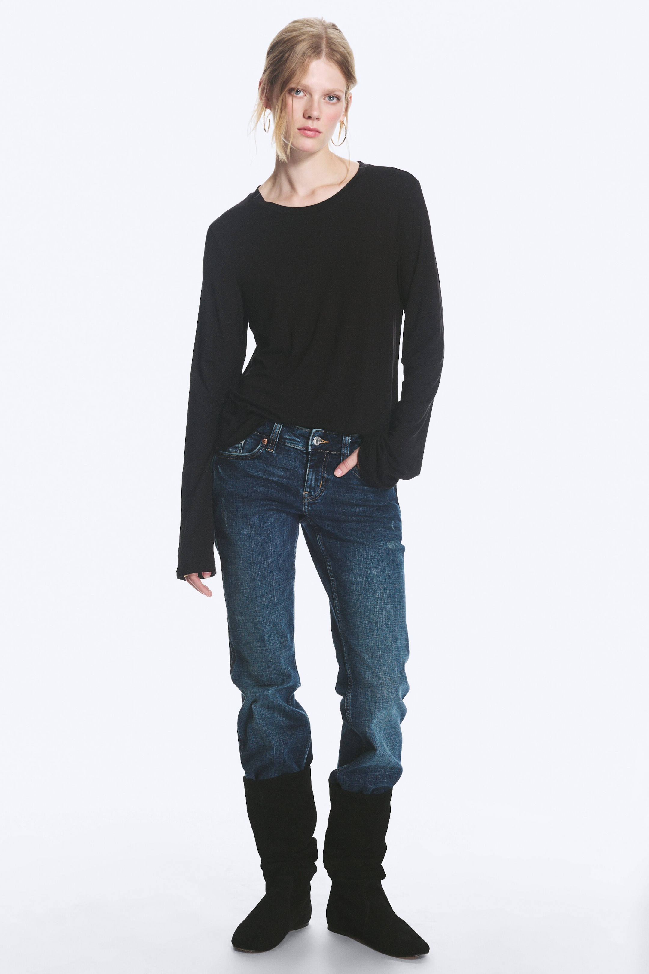 Schwarz - Longsleeve-Top aus Viskose - 2