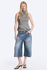 Shoreline Blue - Medium Blue - Low rise relaxed cropped denim shorts - 2