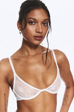 White - Lace Plunge Wire Bra - 1