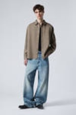 Zacht taupe - Oversized overhemd van katoen en viscose - 1