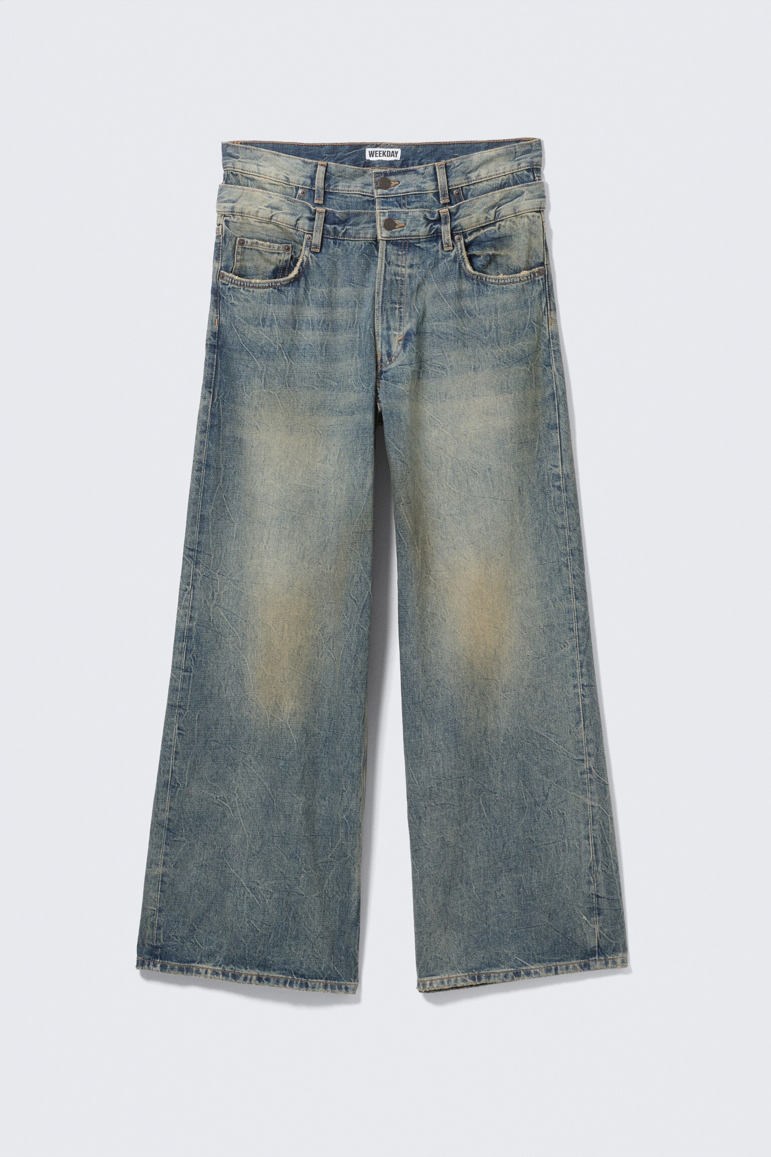 Dual Waistband Wide Leg Jeans - Arizona Blue - Medium Blue