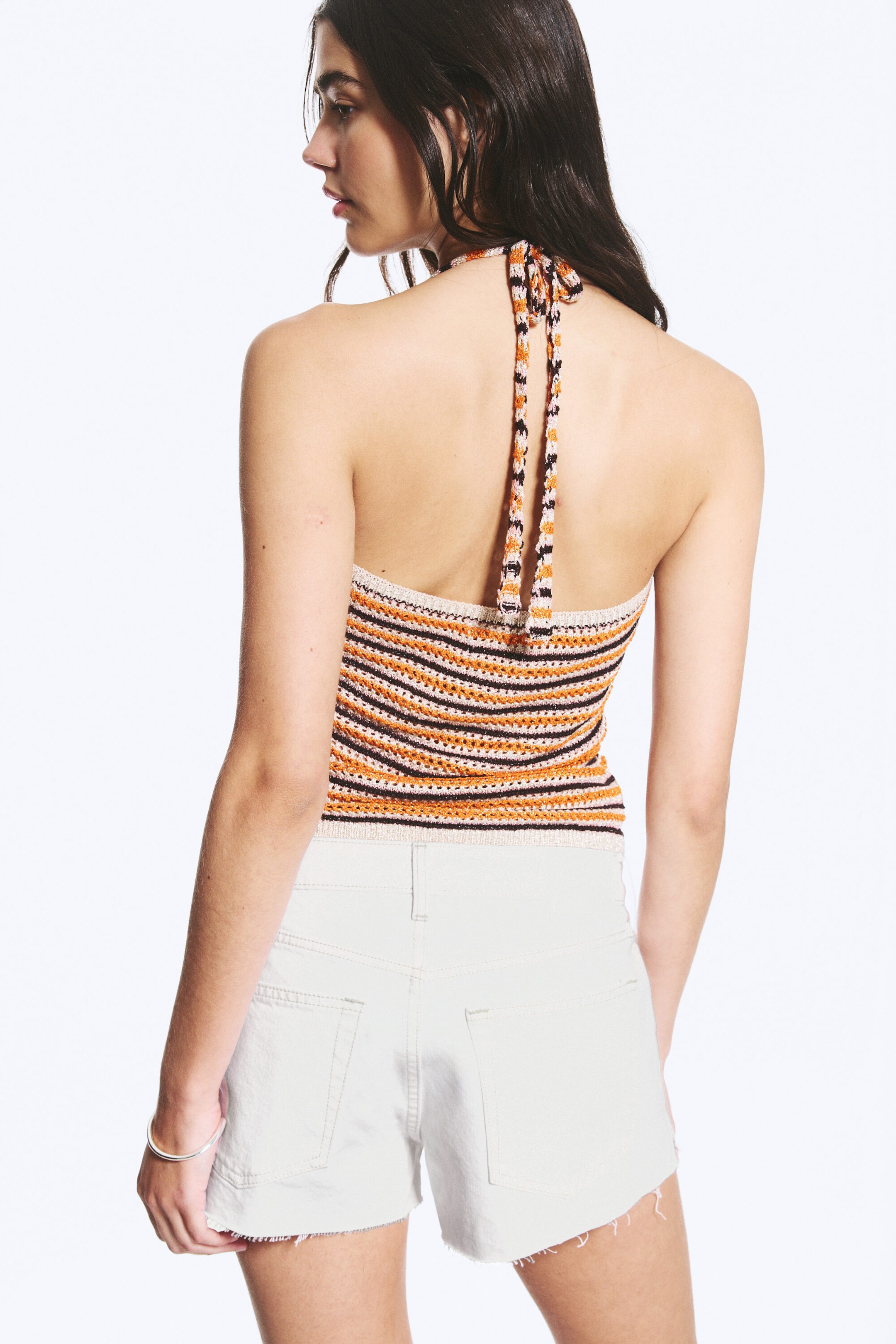 Striped Orange - Crochet Halterneck Top - 3