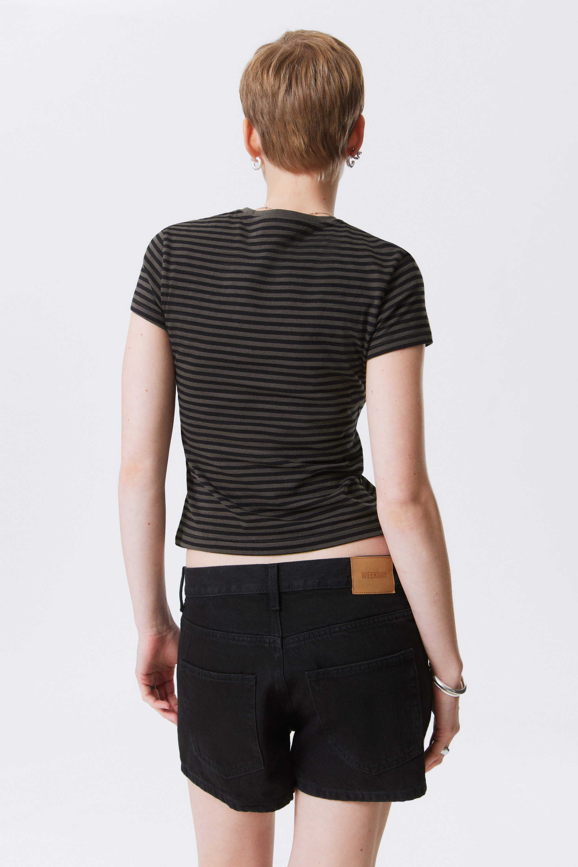 Black & Dark Mole Stripes - Slim Short-Sleeved Cotton T-shirt - 2