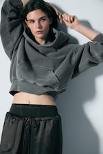 Gris foncé délavé - Sweat à capuche boxy en molleton de coton - 0