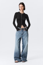 Black - Slim Long-Sleeved Buttoned Cardigan - 0