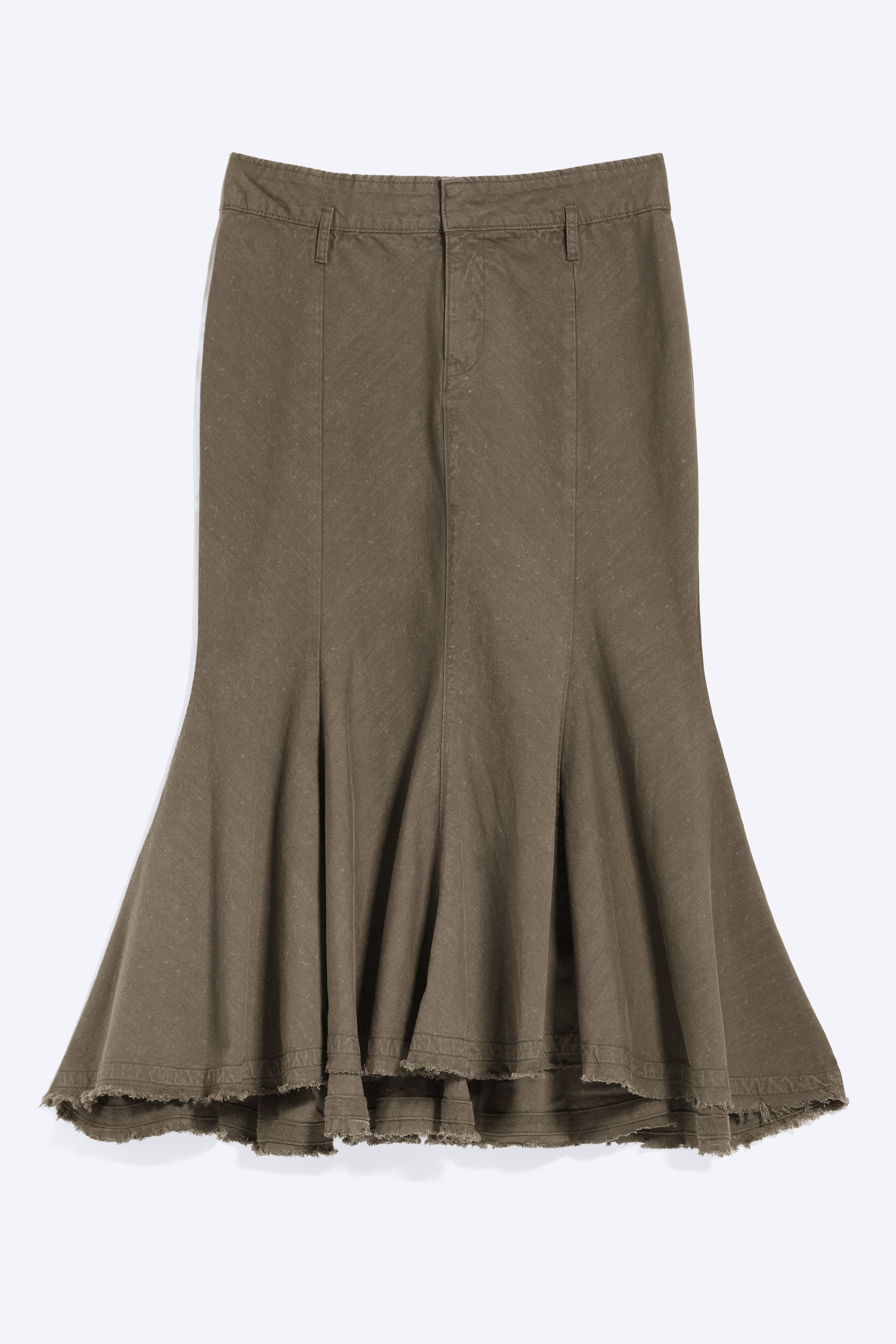 Falda midi de algodón desflecada - Topo oscuro