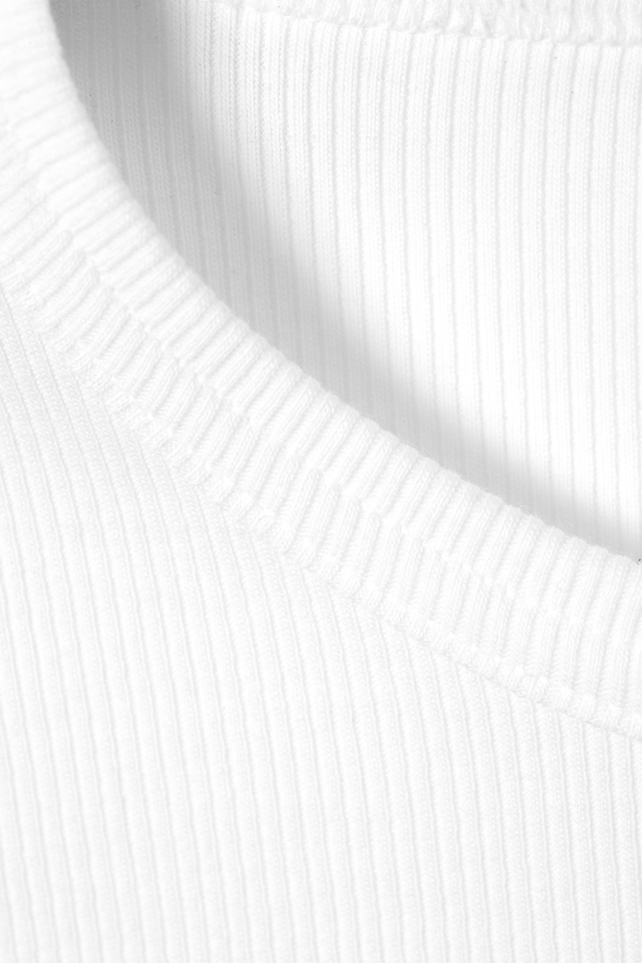 White - Slim Fit Ribbed Cotton T-shirt - 2