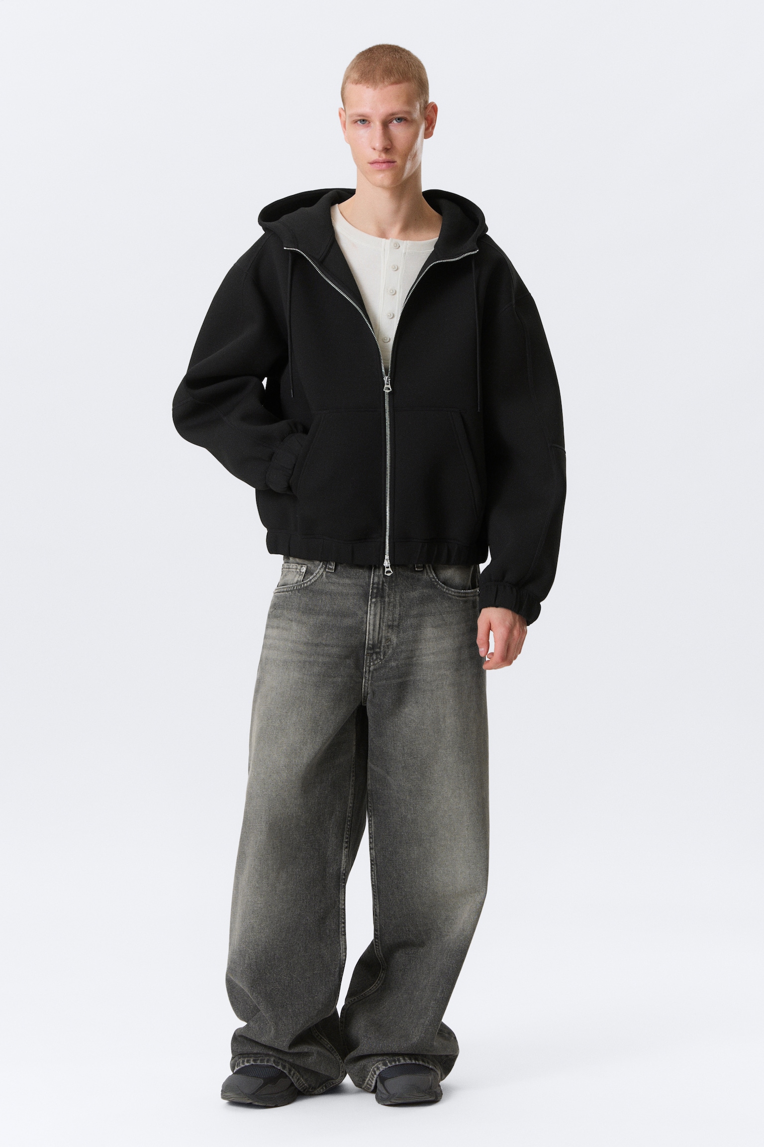 Bluza z kapturem scuba z suwakiem Loose High-Neck - Czarny/Light Dusty Mole - 6