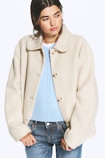 Dusty Cream - Boxy jakke i ullblanding med knapper - 2