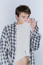 Checked Dark Blue - CM x LB Checked Long-Sleeved Unisex Shirt - 1