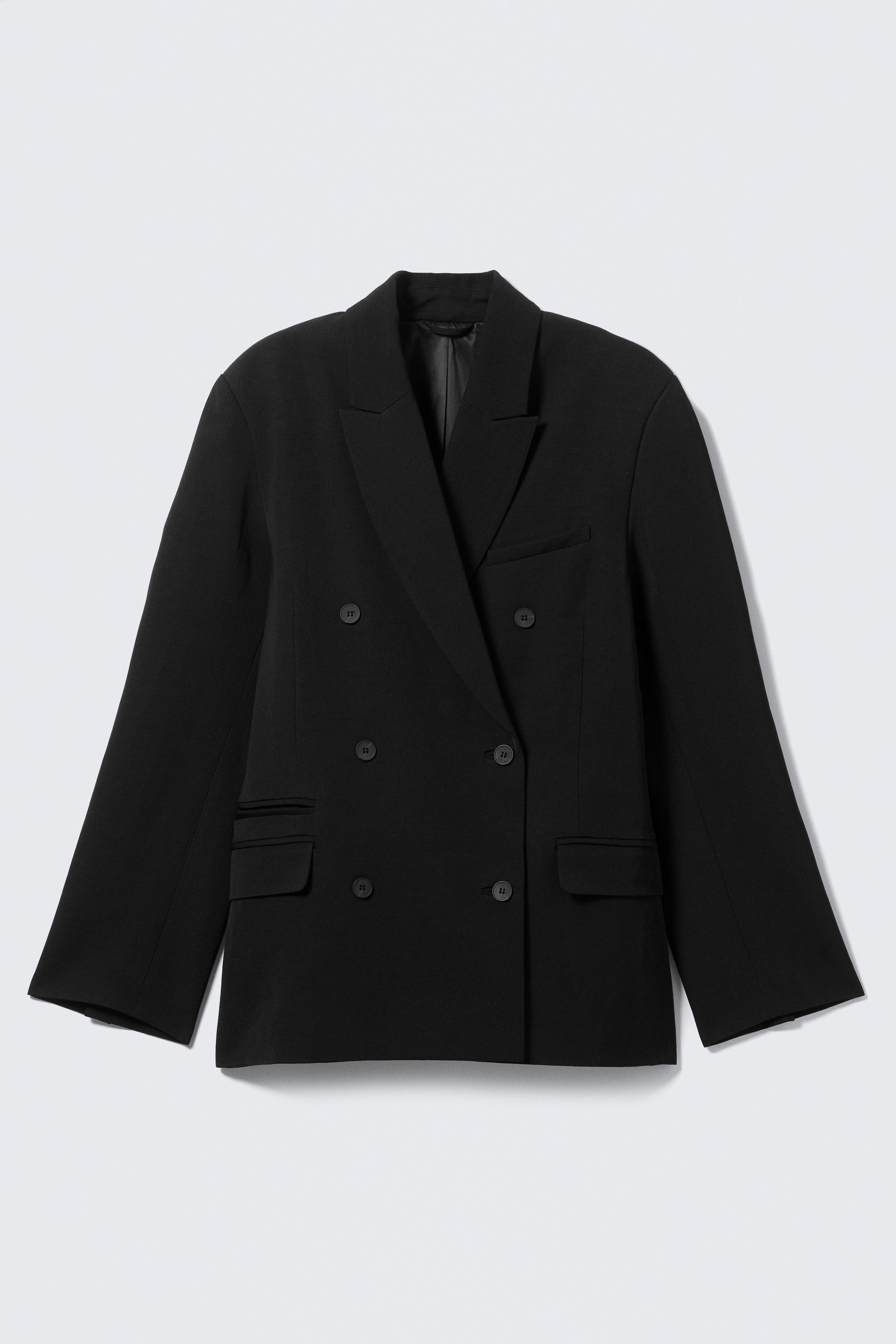 Svart - Ledig dubbelknäppt kavaj i linneblandning - 4