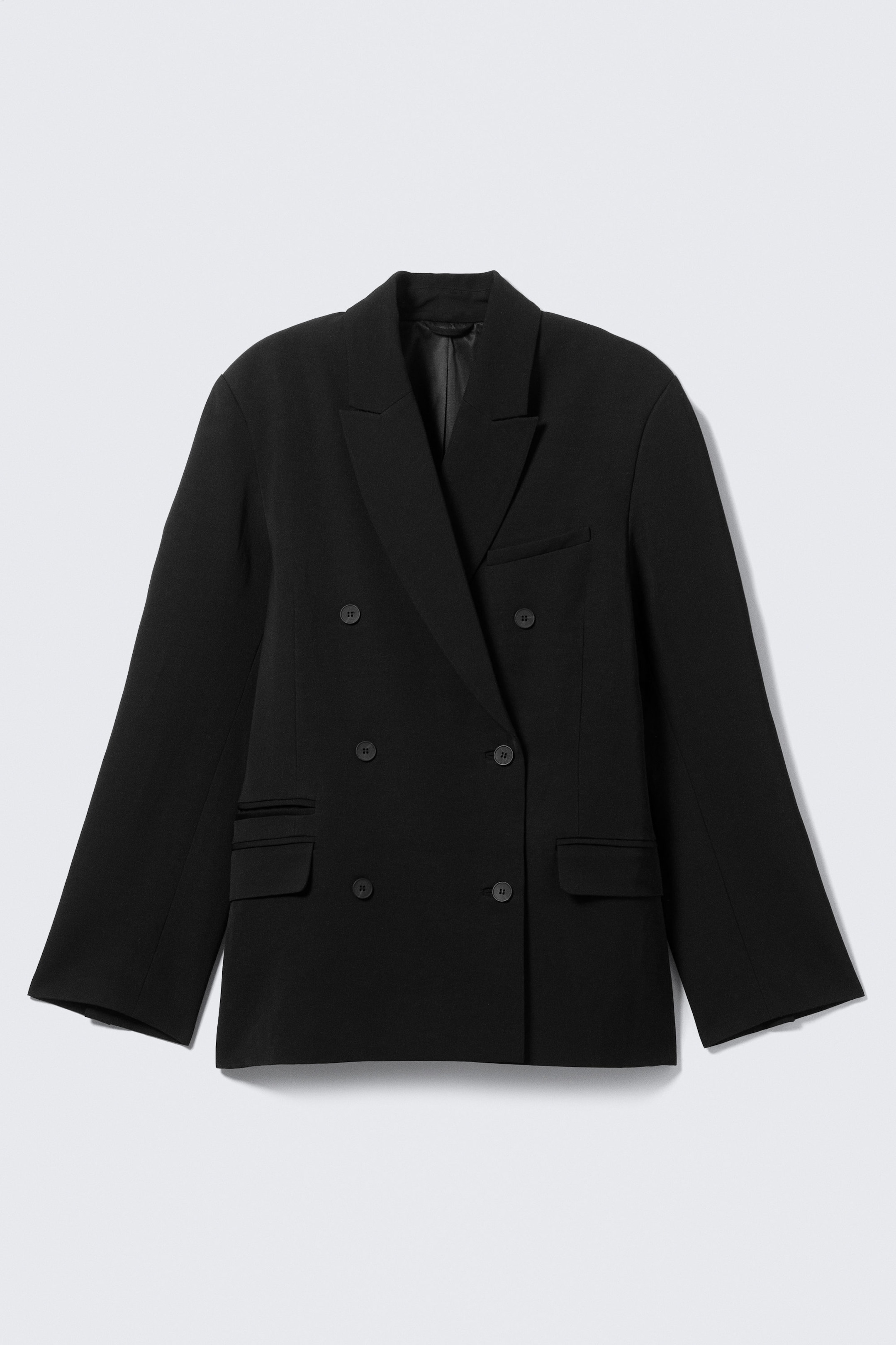 Black - Loose Fit Double-Breasted Linen-Blend Blazer - 5