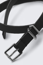 Black - Faux Leather Buckle Necklace - 2