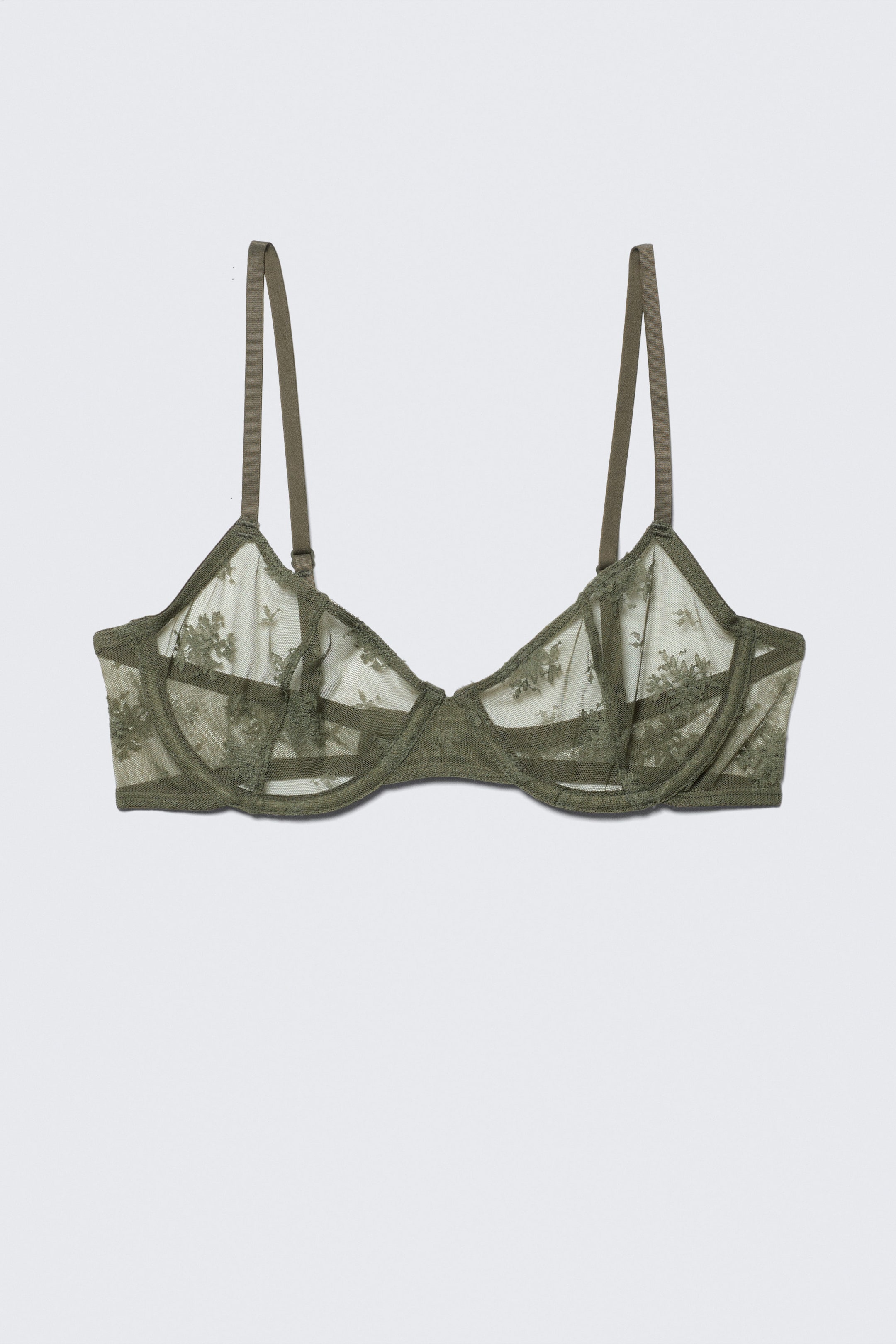 Dark Khaki Green - Sheer Lace Underwire Bra - 0