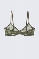 Dark Khaki Green - Sheer Lace Underwire Bra - 0