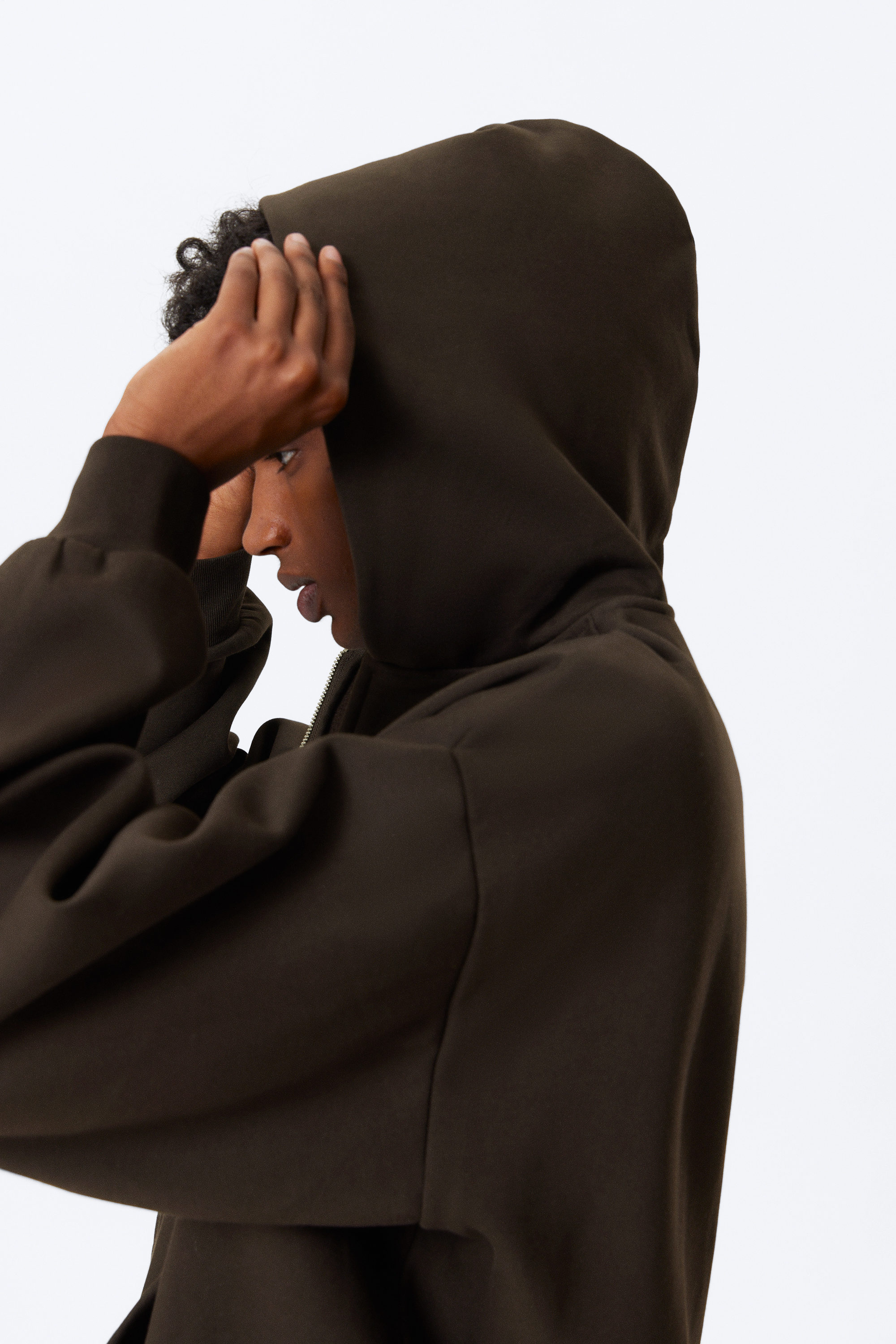 Dunkelbraun - Weit geschnittener Zip-Hoodie - 2