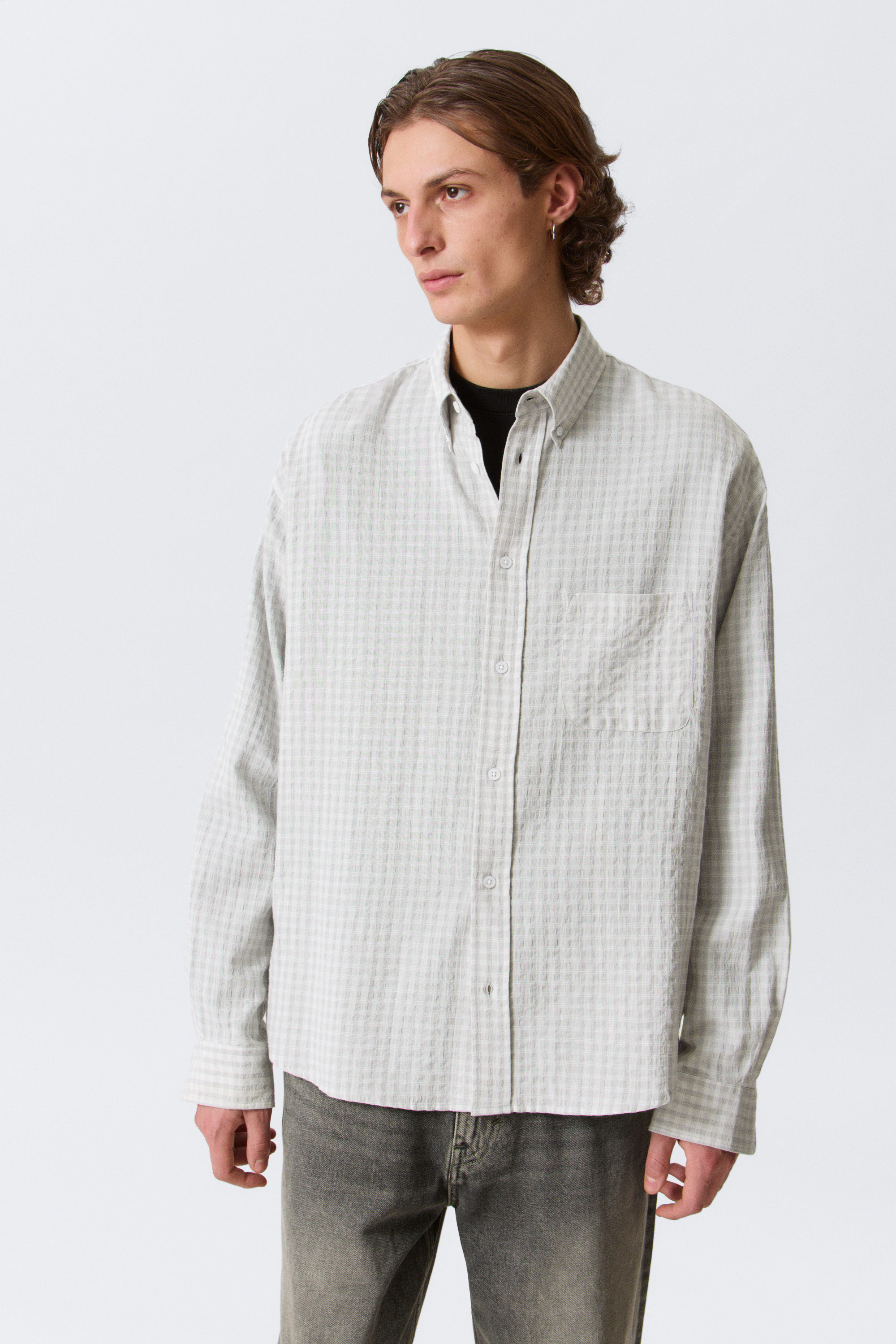 Checked Grey - Loose Structured Button-Down Shirt - 1